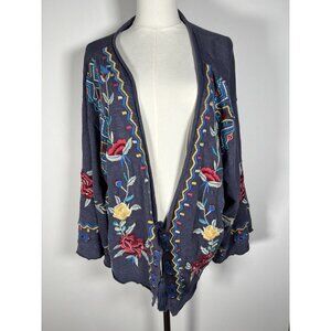NEW Caite handmade embroidered gray floral kimono boho cardigan S oversized